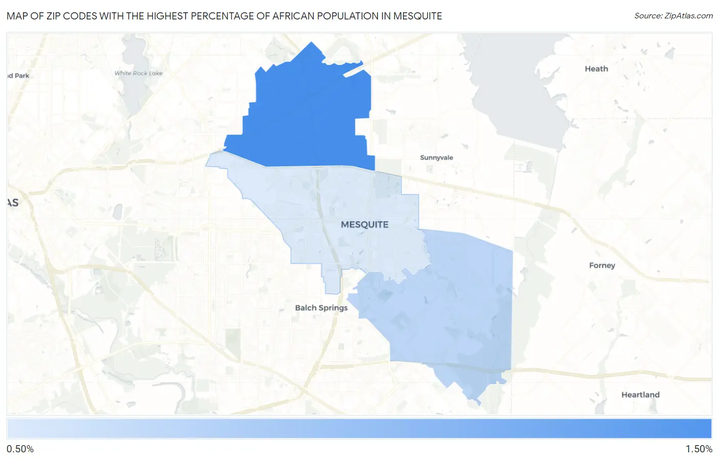 Zip Codes with the Highest Percentage of African Population in Mesquite Map