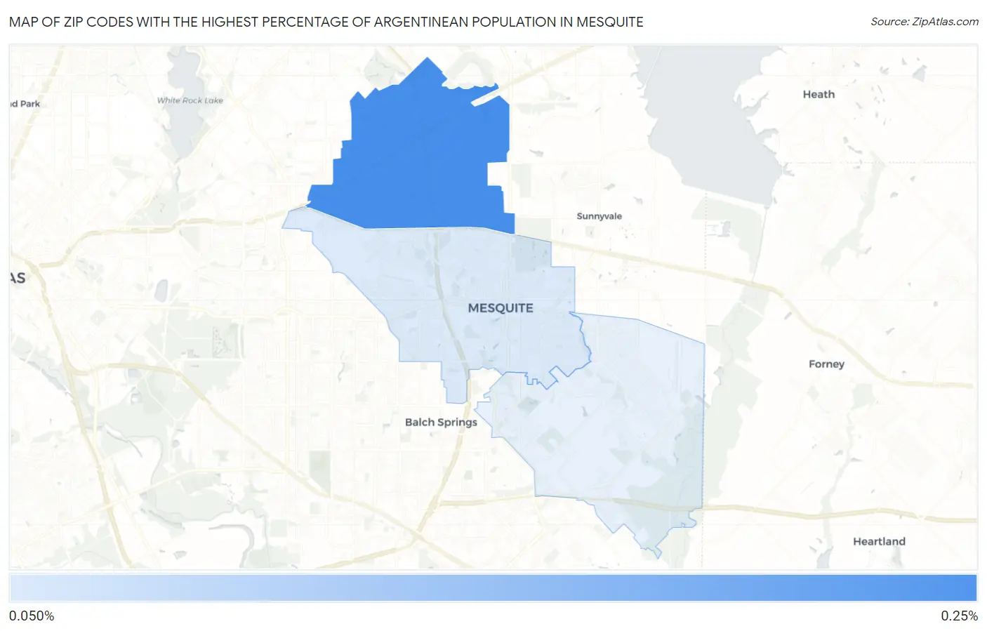 Zip Codes with the Highest Percentage of Argentinean Population in Mesquite Map