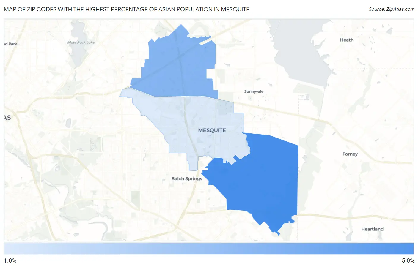 Zip Codes with the Highest Percentage of Asian Population in Mesquite Map