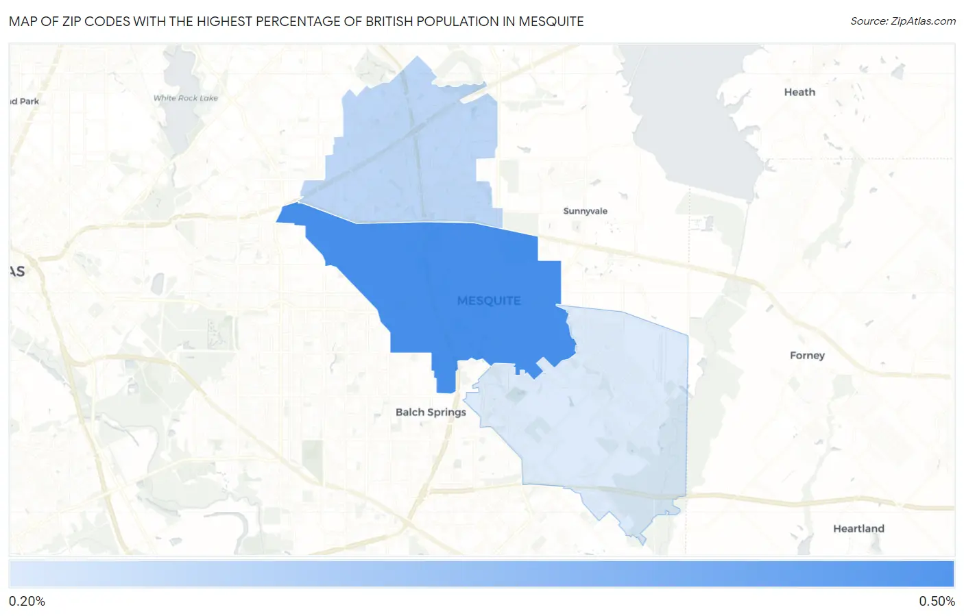 Zip Codes with the Highest Percentage of British Population in Mesquite Map