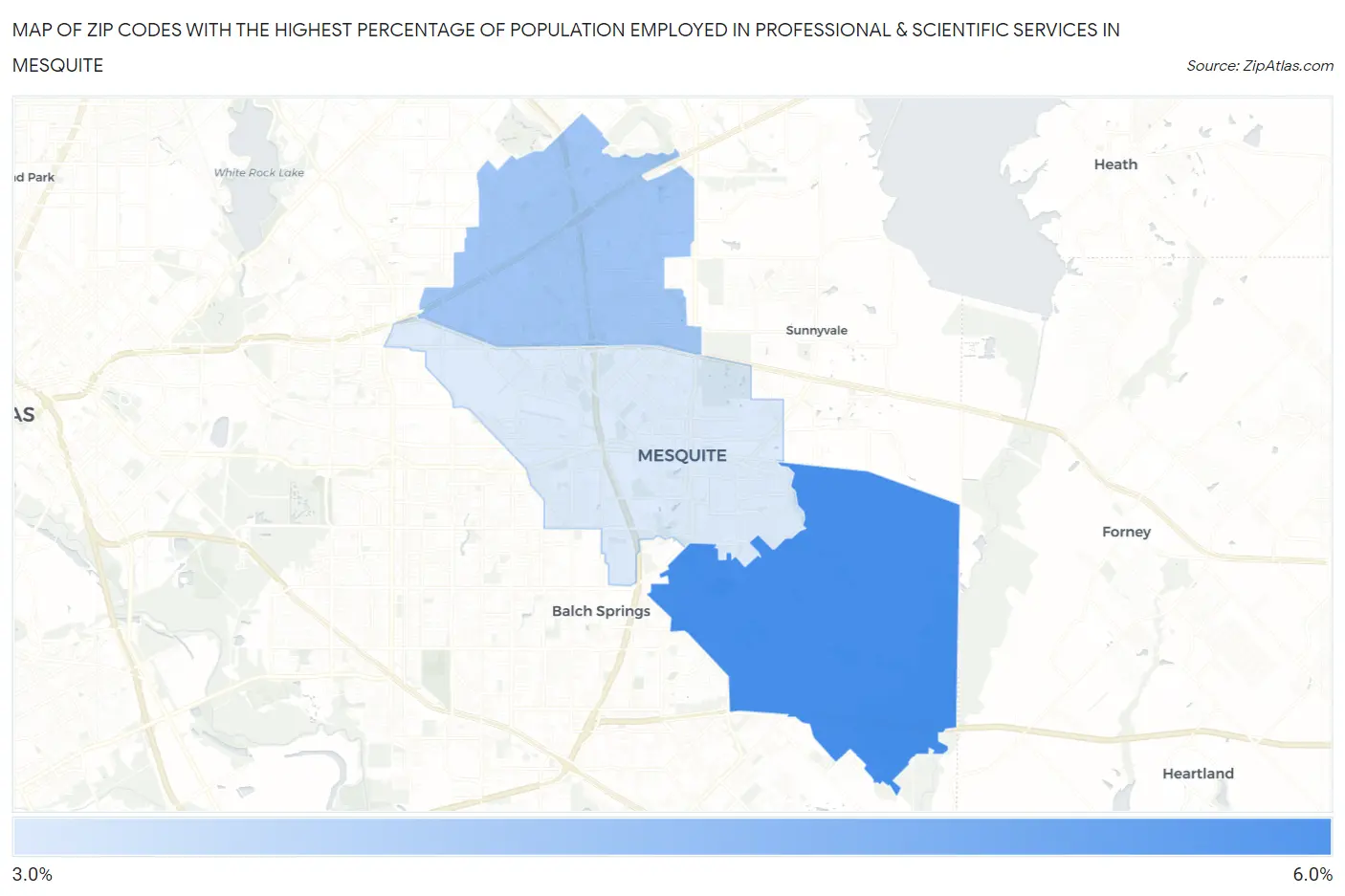 Zip Codes with the Highest Percentage of Population Employed in Professional & Scientific Services in Mesquite Map