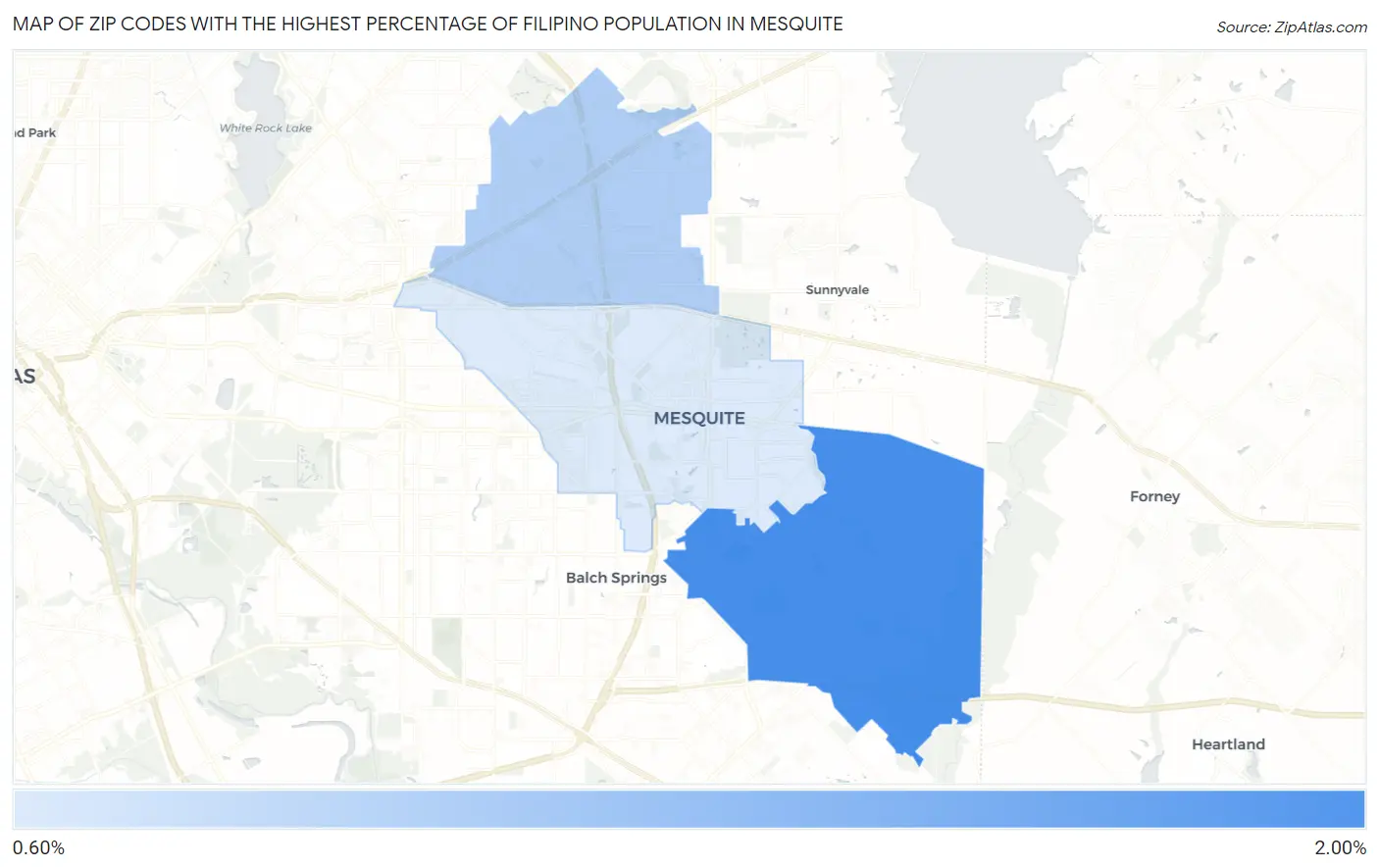 Zip Codes with the Highest Percentage of Filipino Population in Mesquite Map