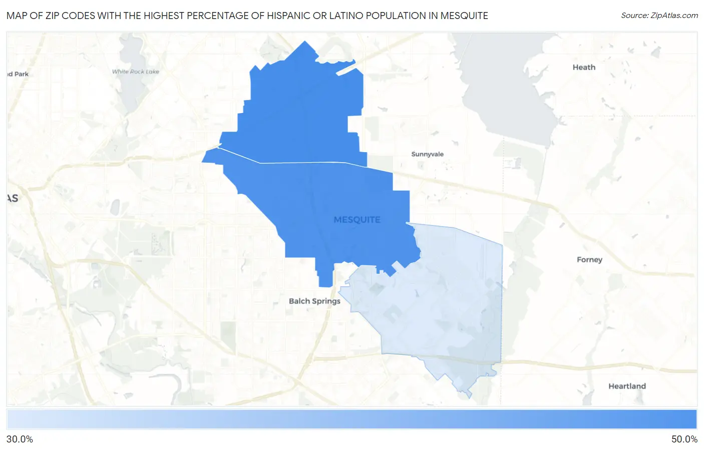 Zip Codes with the Highest Percentage of Hispanic or Latino Population in Mesquite Map