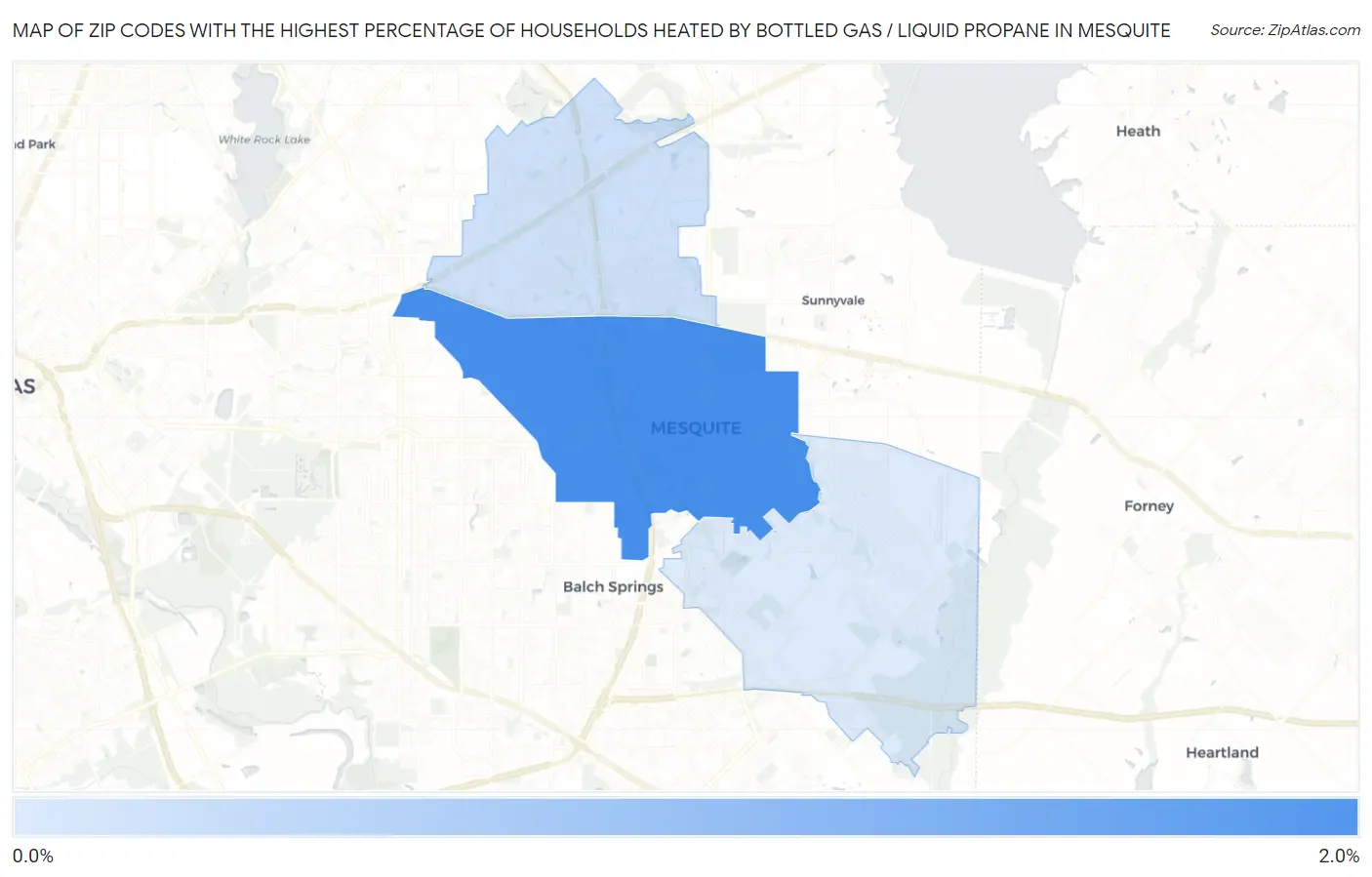 Zip Codes with the Highest Percentage of Households Heated by Bottled Gas / Liquid Propane in Mesquite Map