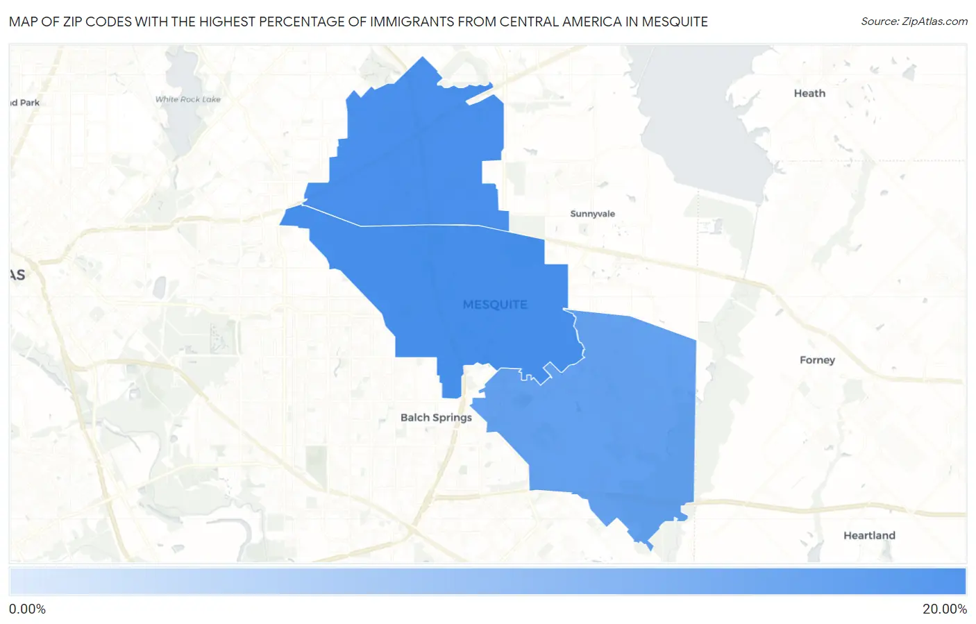 Zip Codes with the Highest Percentage of Immigrants from Central America in Mesquite Map
