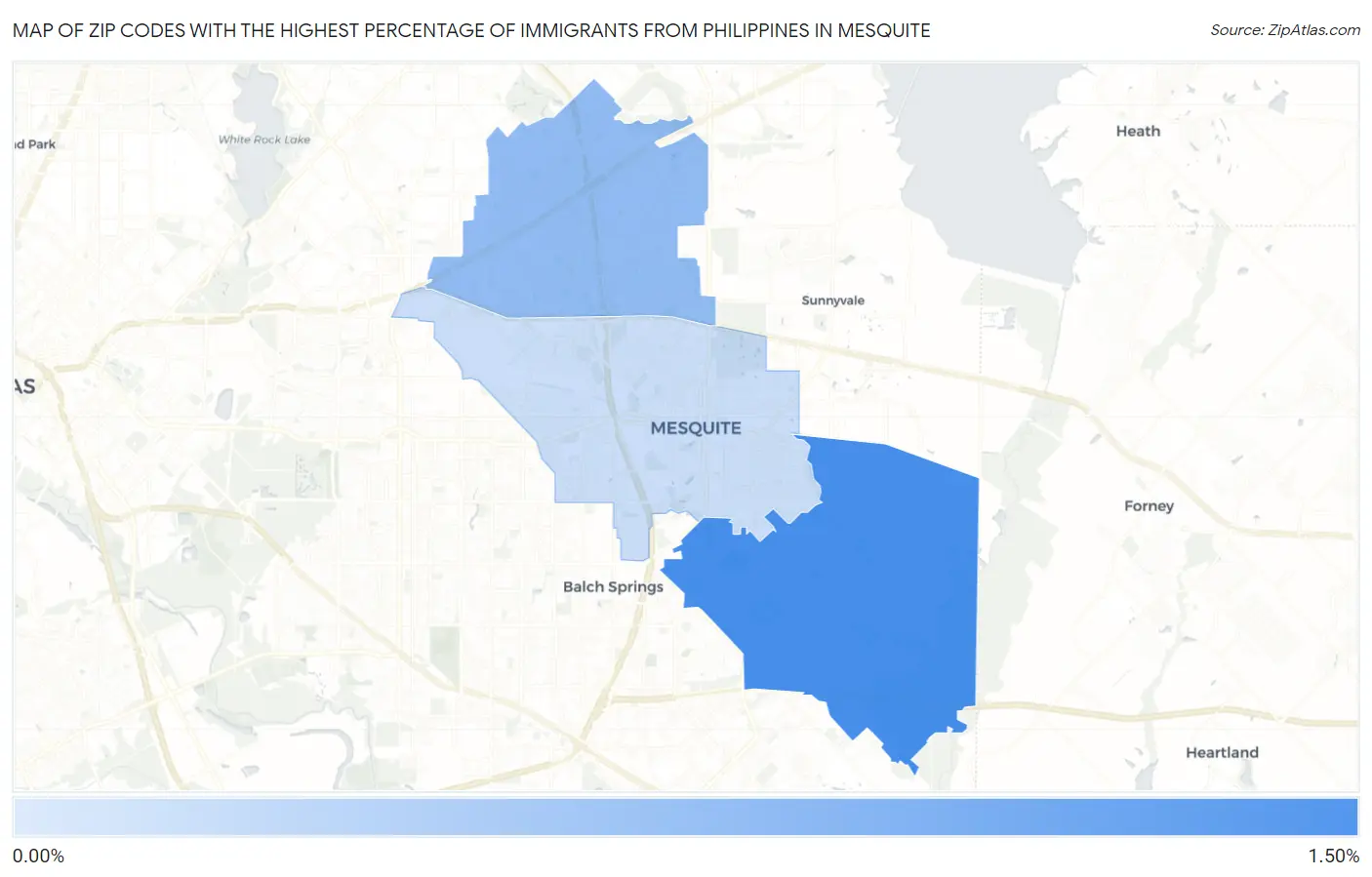 Zip Codes with the Highest Percentage of Immigrants from Philippines in Mesquite Map