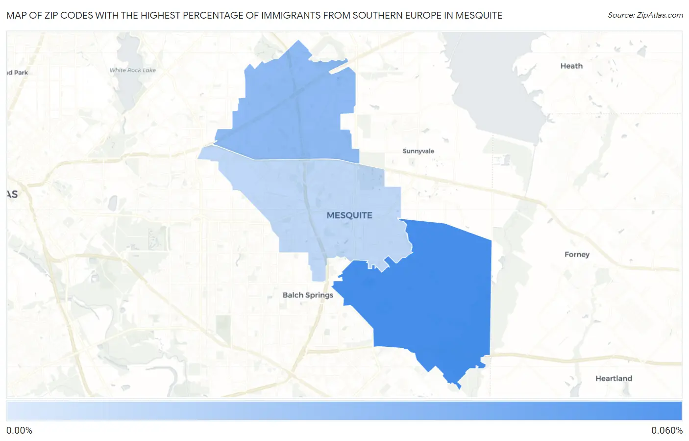 Zip Codes with the Highest Percentage of Immigrants from Southern Europe in Mesquite Map