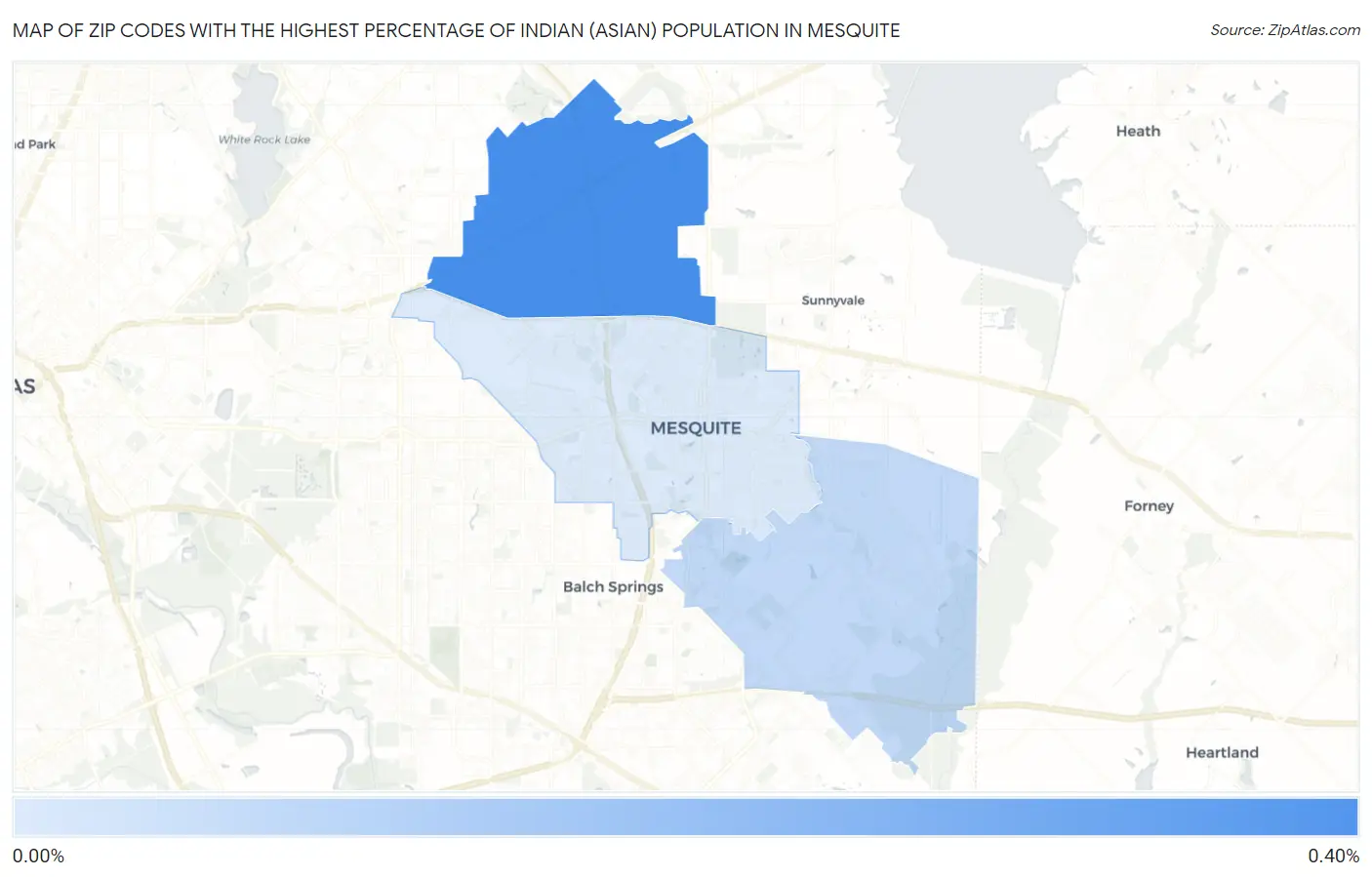 Zip Codes with the Highest Percentage of Indian (Asian) Population in Mesquite Map