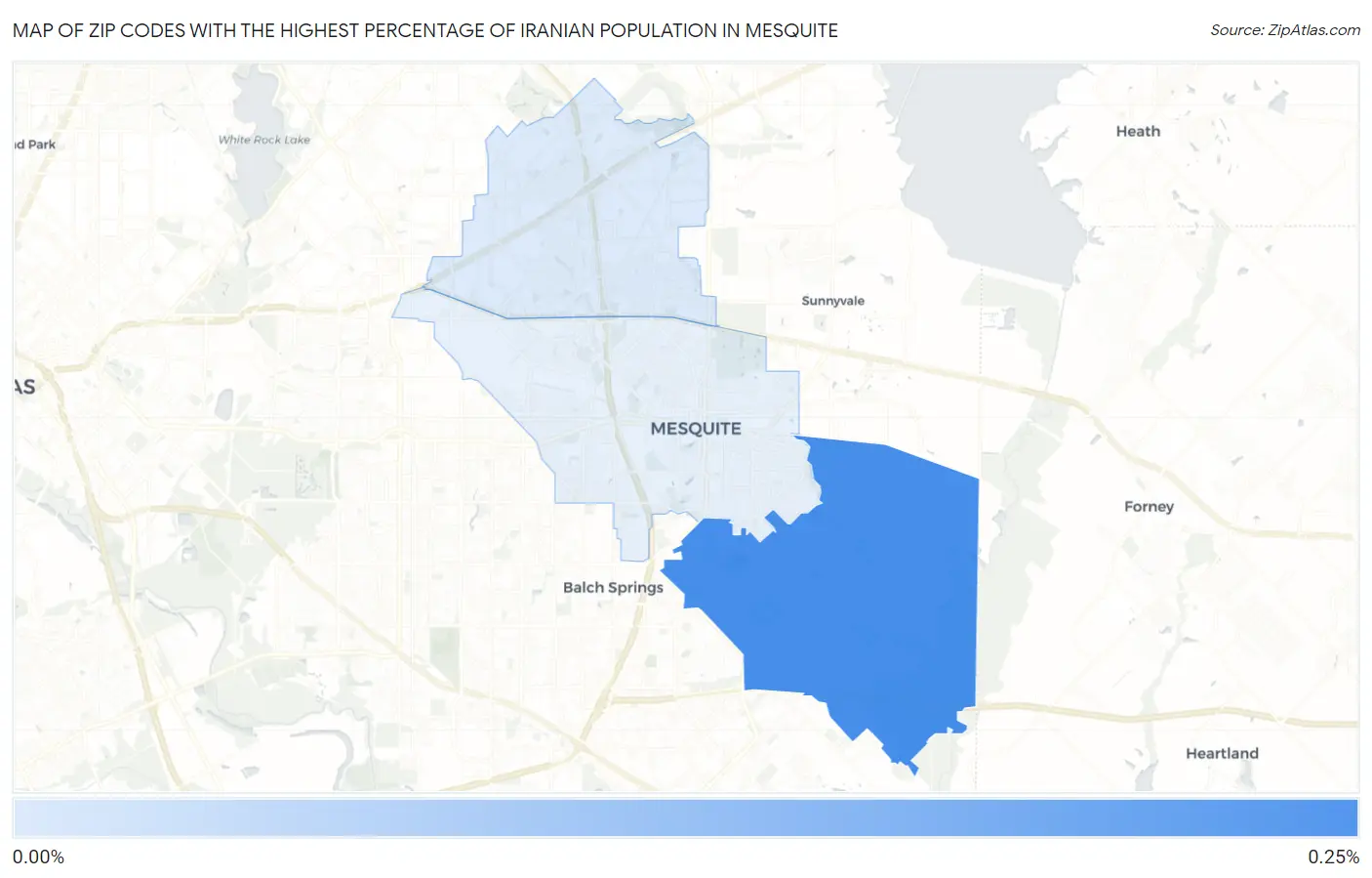 Zip Codes with the Highest Percentage of Iranian Population in Mesquite Map