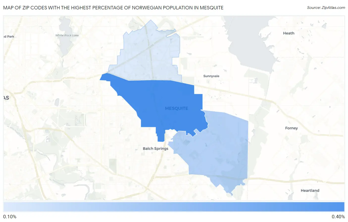Zip Codes with the Highest Percentage of Norwegian Population in Mesquite Map