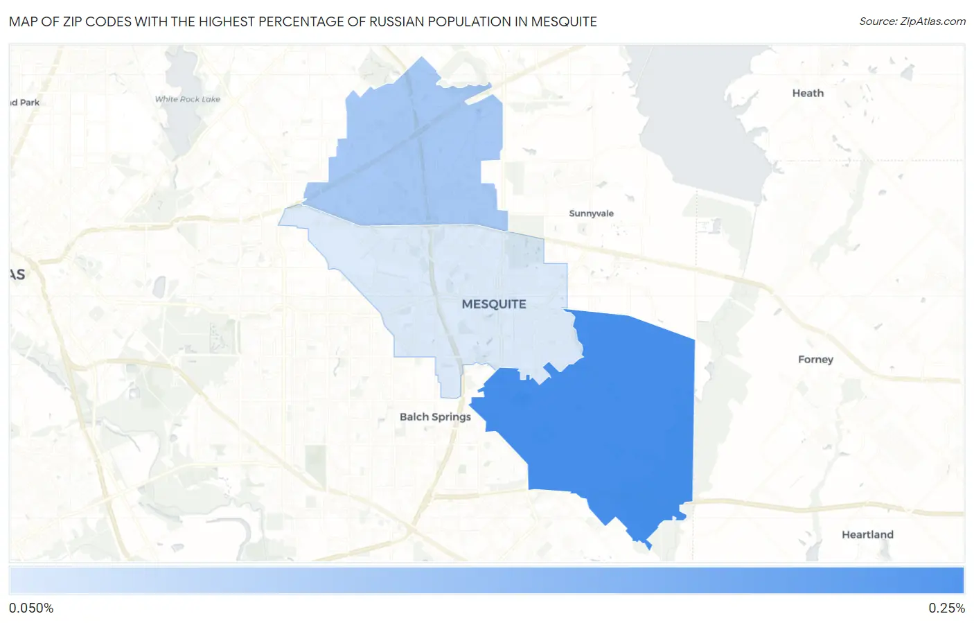 Zip Codes with the Highest Percentage of Russian Population in Mesquite Map