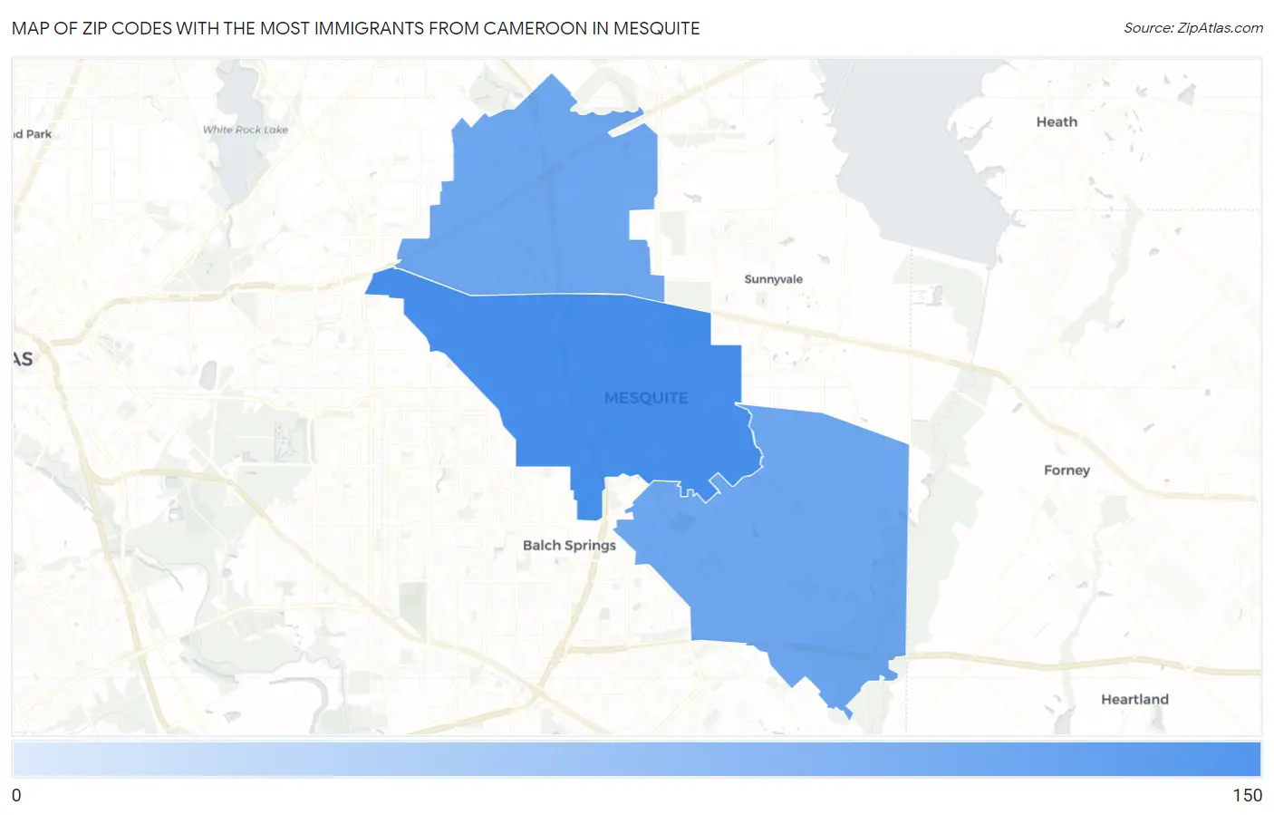 Zip Codes with the Most Immigrants from Cameroon in Mesquite Map