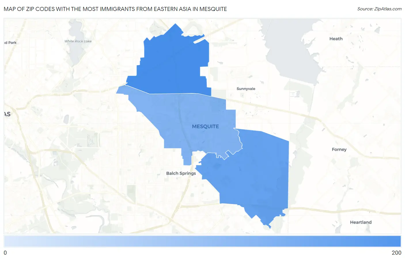 Zip Codes with the Most Immigrants from Eastern Asia in Mesquite Map