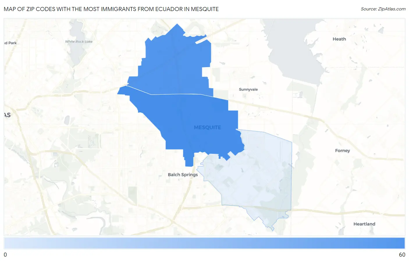 Zip Codes with the Most Immigrants from Ecuador in Mesquite Map