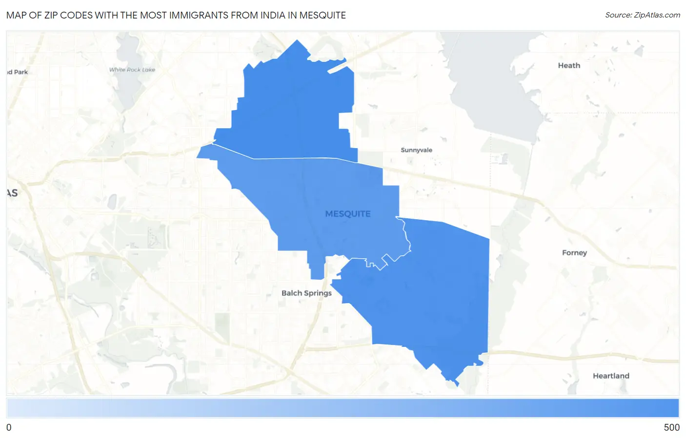 Zip Codes with the Most Immigrants from India in Mesquite Map