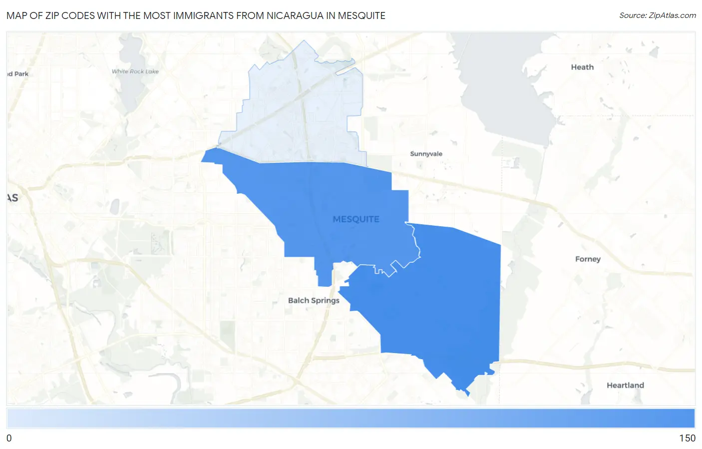 Zip Codes with the Most Immigrants from Nicaragua in Mesquite Map