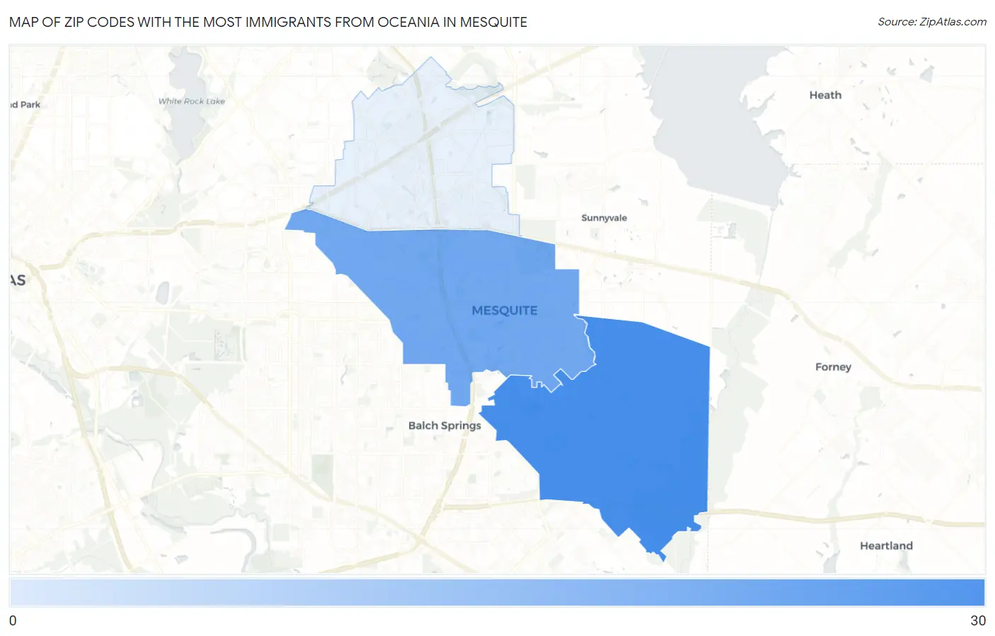 Zip Codes with the Most Immigrants from Oceania in Mesquite Map