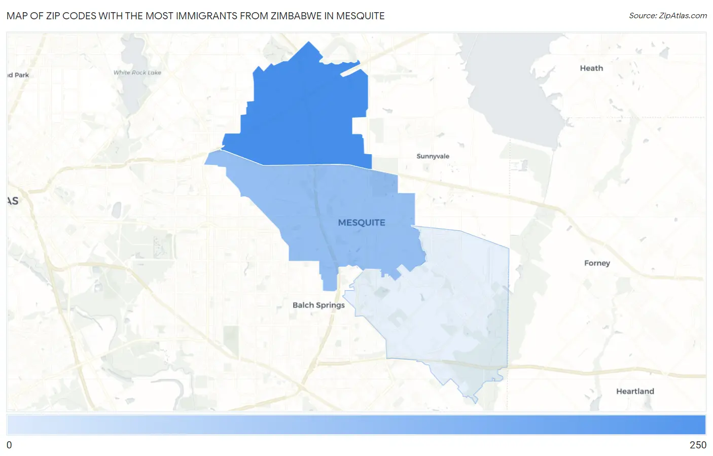 Zip Codes with the Most Immigrants from Zimbabwe in Mesquite Map