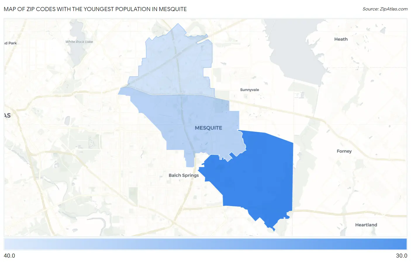 Zip Codes with the Youngest Population in Mesquite Map