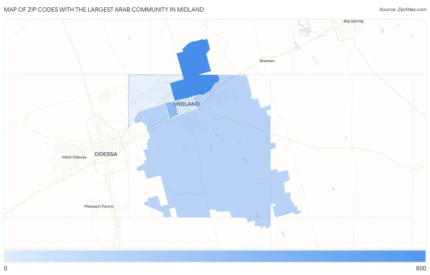 Zip Codes with the Largest Arab Community in Midland Map
