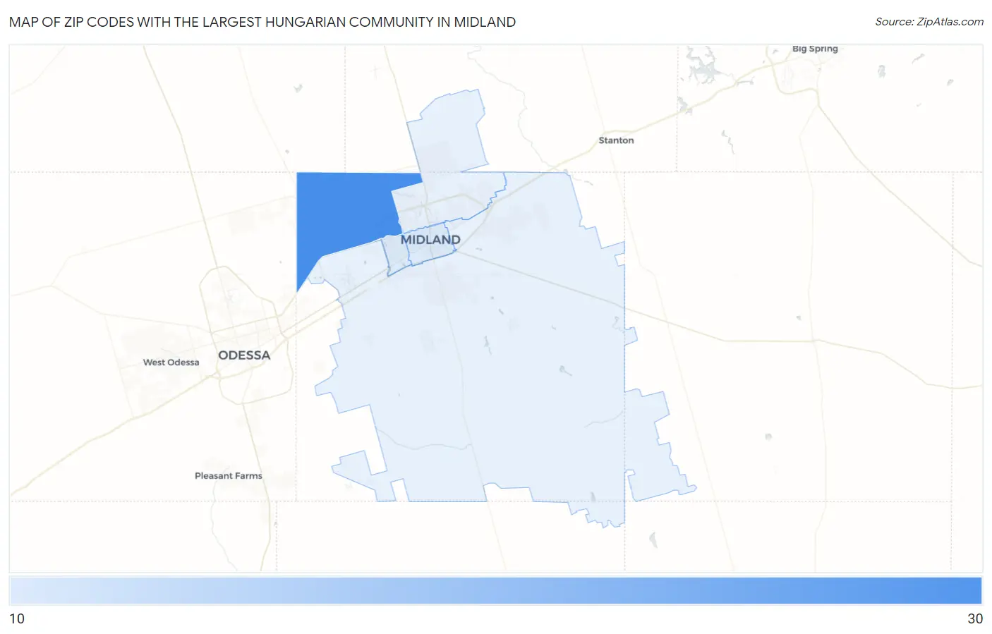 Zip Codes with the Largest Hungarian Community in Midland Map