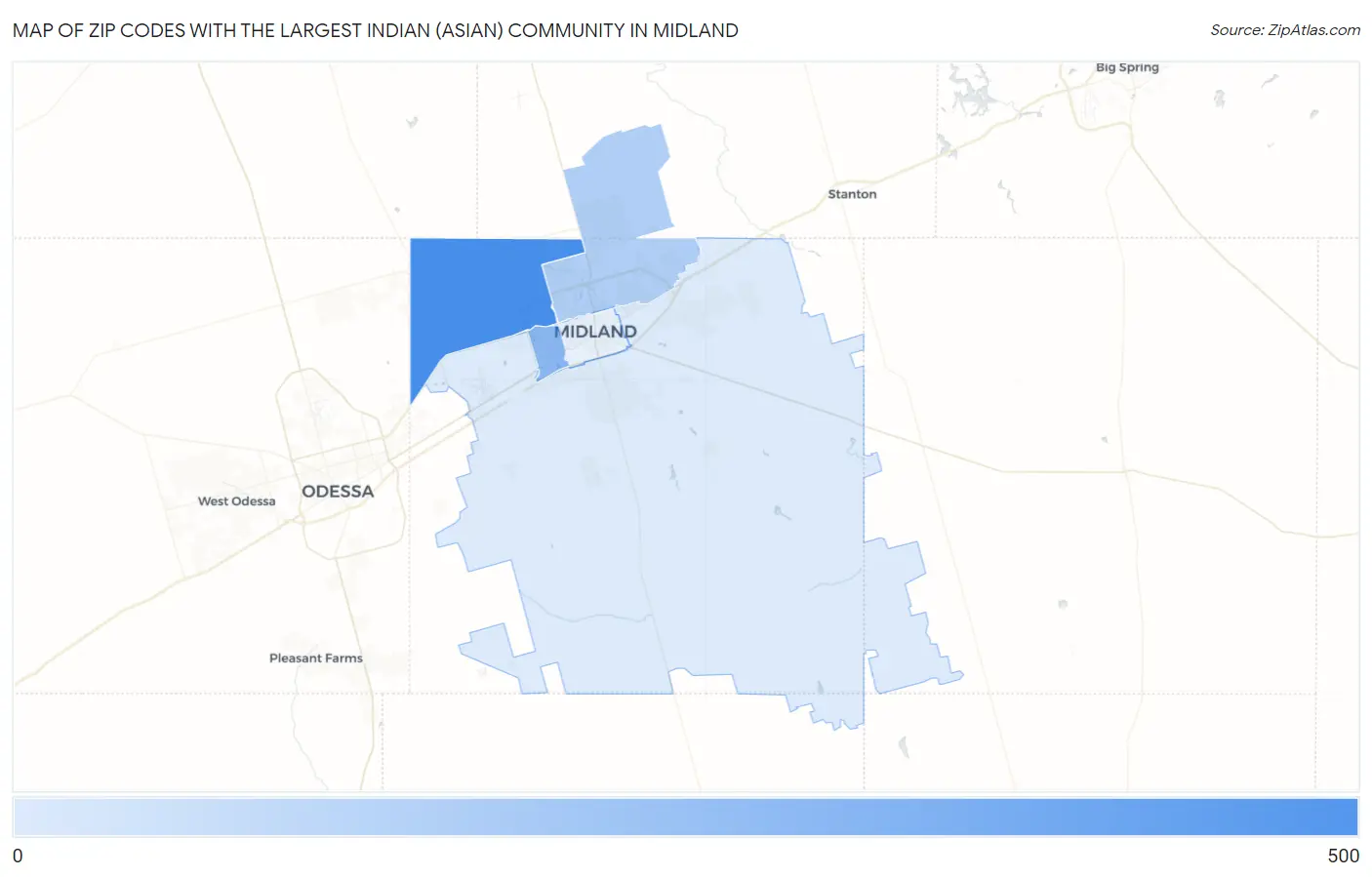 Zip Codes with the Largest Indian (Asian) Community in Midland Map