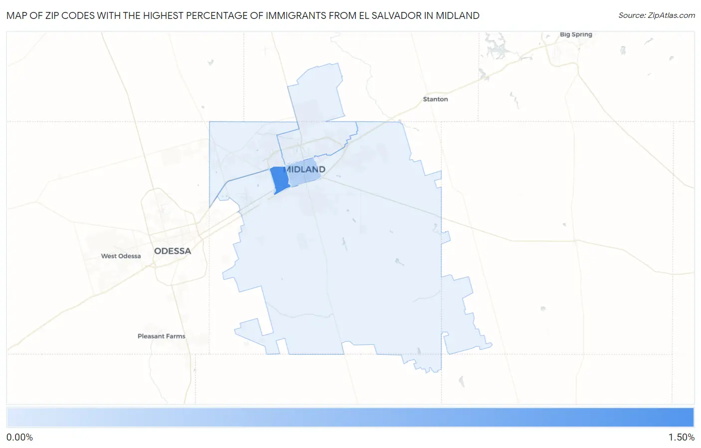 Zip Codes with the Highest Percentage of Immigrants from El Salvador in Midland Map