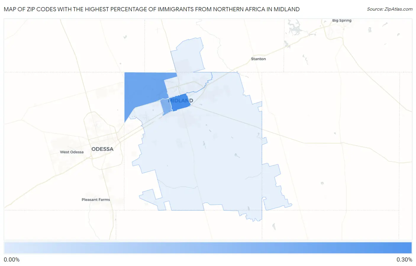 Zip Codes with the Highest Percentage of Immigrants from Northern Africa in Midland Map