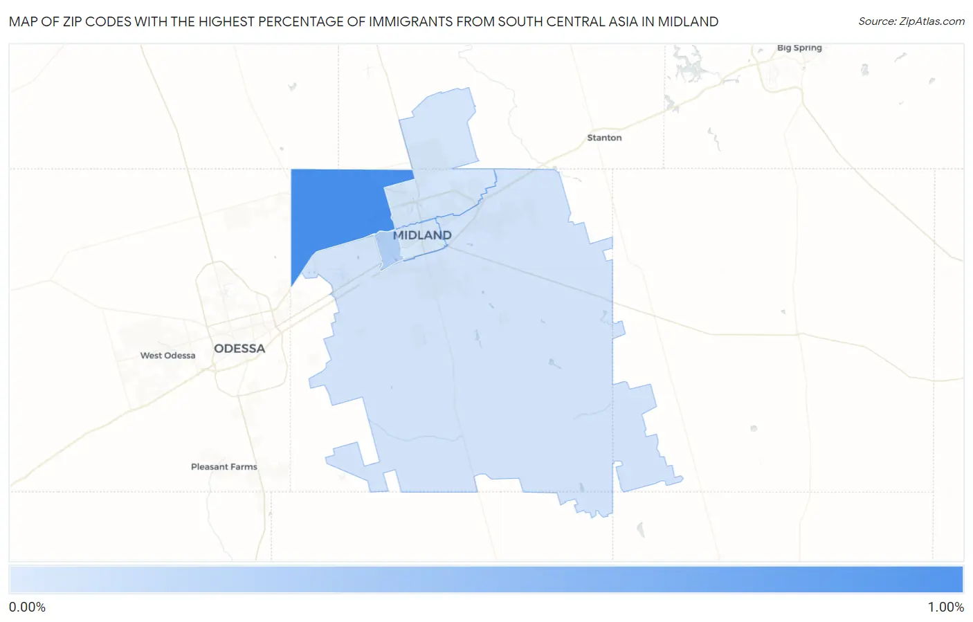Zip Codes with the Highest Percentage of Immigrants from South Central Asia in Midland Map