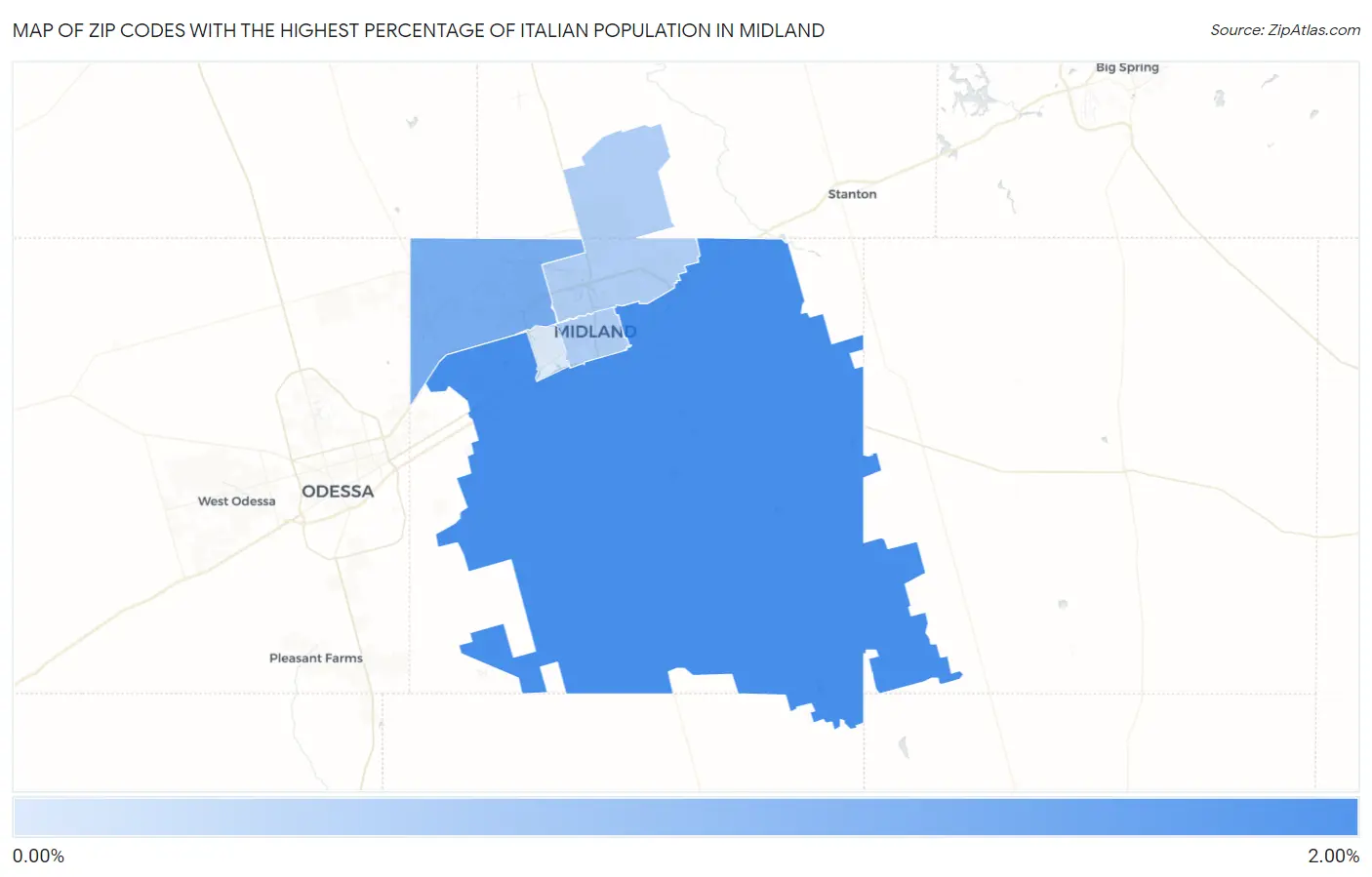 Zip Codes with the Highest Percentage of Italian Population in Midland Map