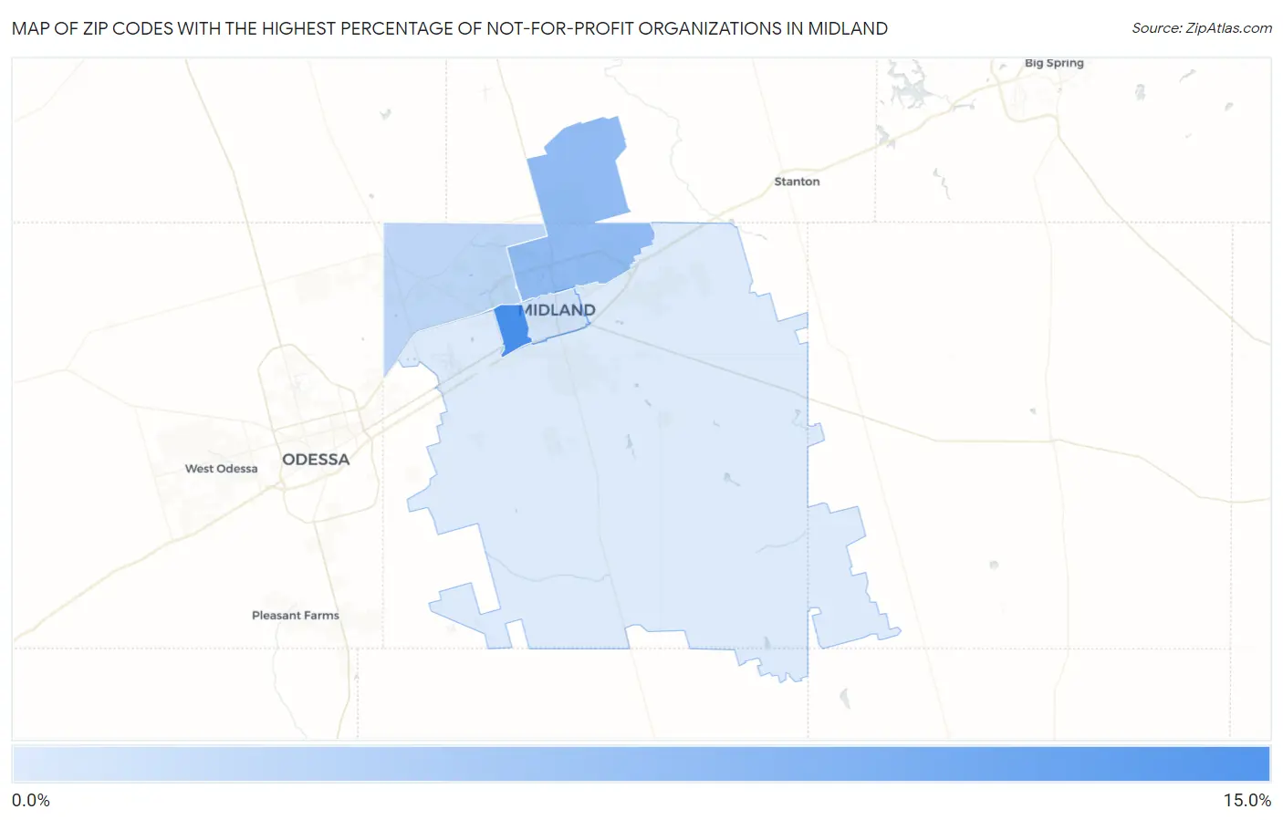 Zip Codes with the Highest Percentage of Not-for-profit Organizations in Midland Map