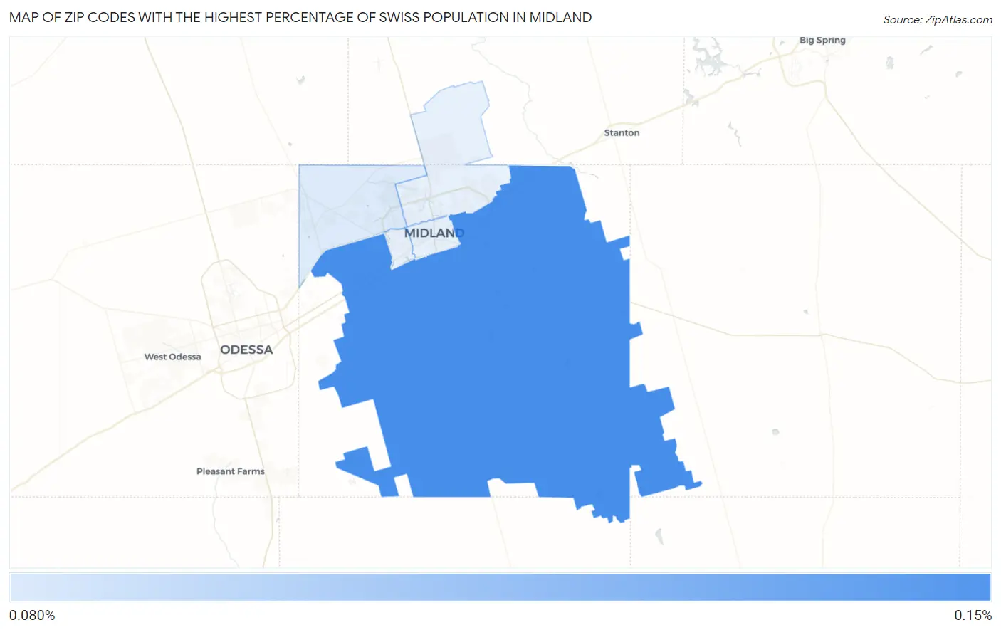 Zip Codes with the Highest Percentage of Swiss Population in Midland Map