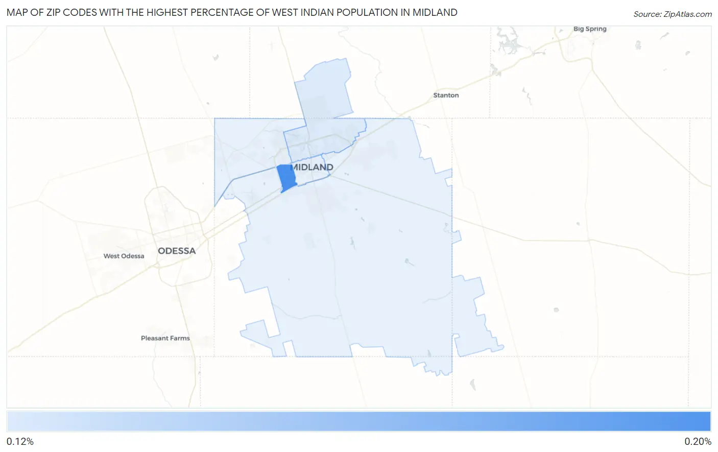 Zip Codes with the Highest Percentage of West Indian Population in Midland Map
