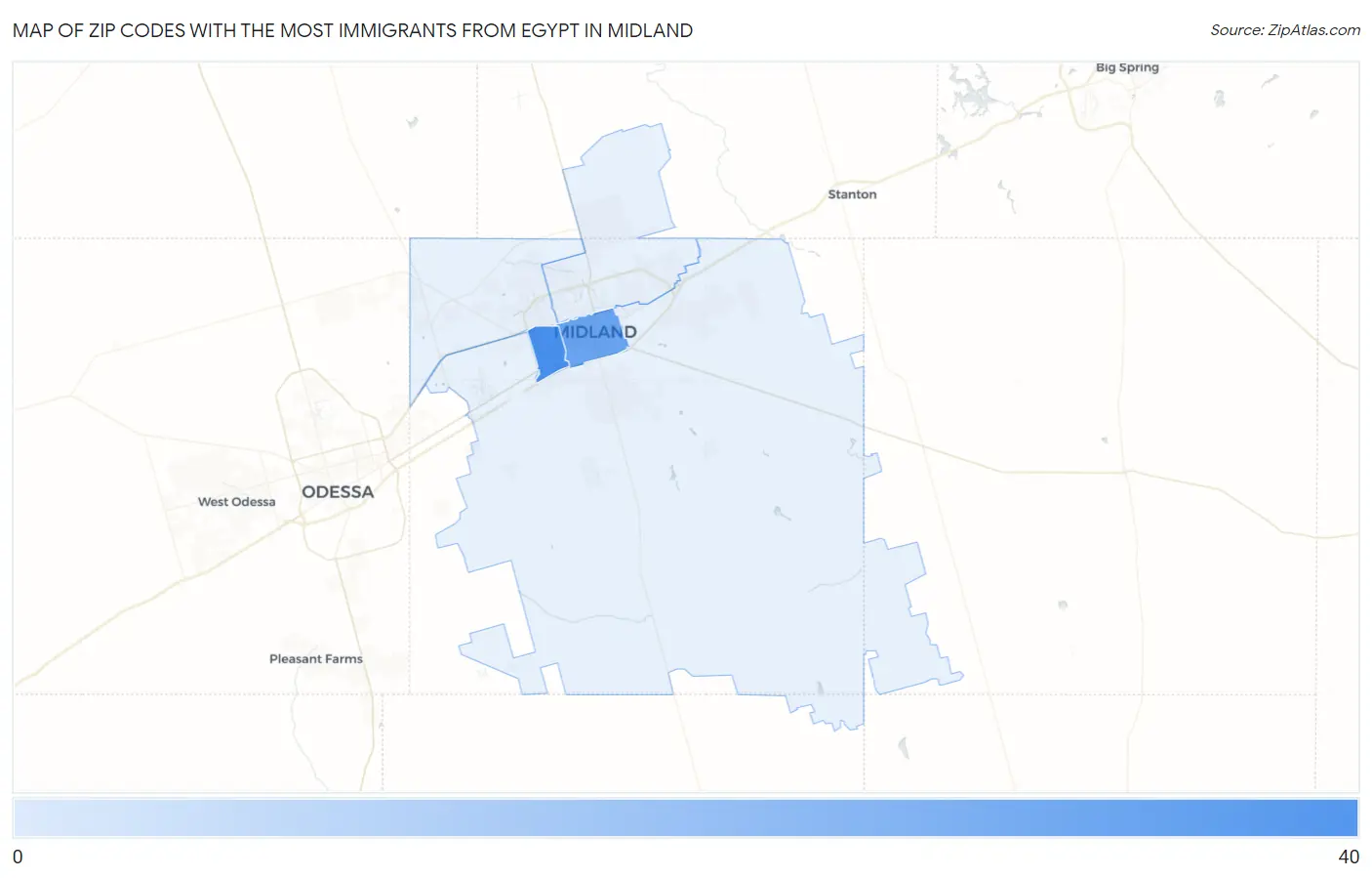 Zip Codes with the Most Immigrants from Egypt in Midland Map