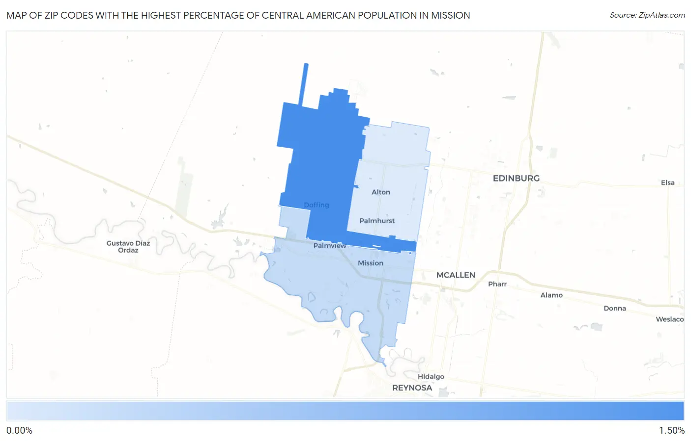 Zip Codes with the Highest Percentage of Central American Population in Mission Map