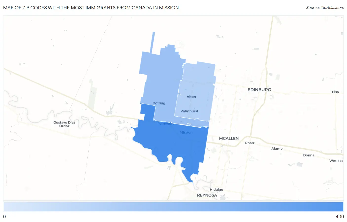 Zip Codes with the Most Immigrants from Canada in Mission Map