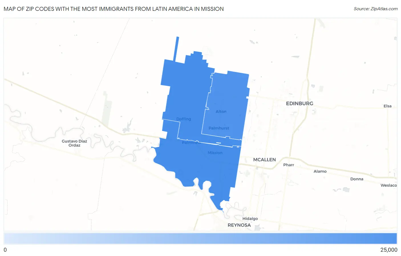 Zip Codes with the Most Immigrants from Latin America in Mission Map
