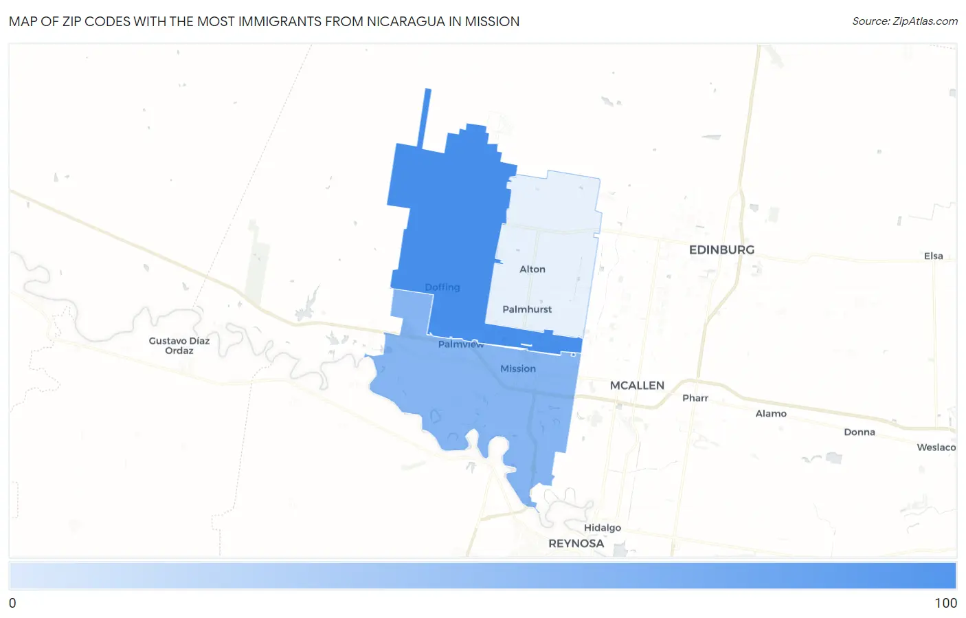 Zip Codes with the Most Immigrants from Nicaragua in Mission Map