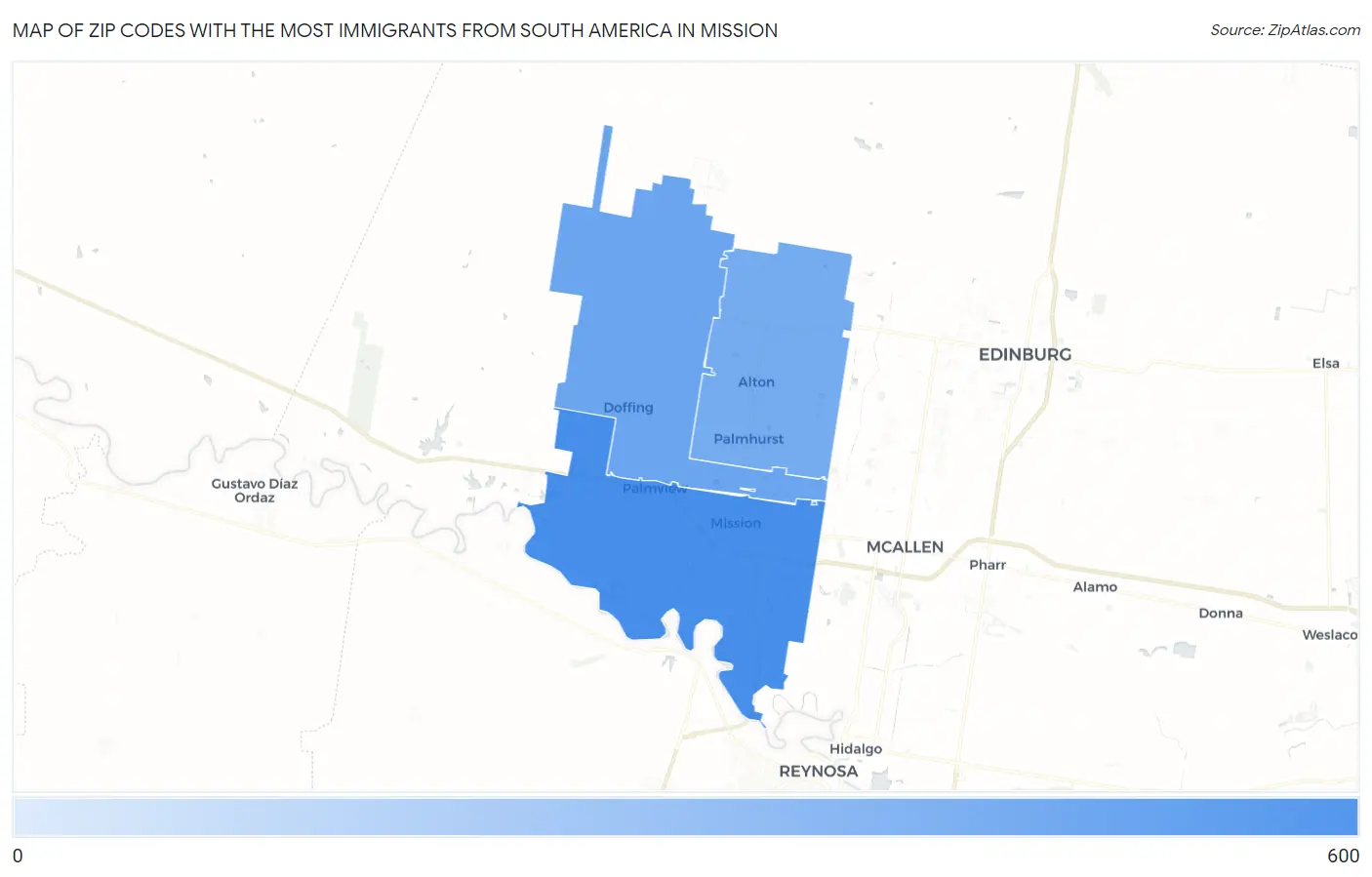 Zip Codes with the Most Immigrants from South America in Mission Map
