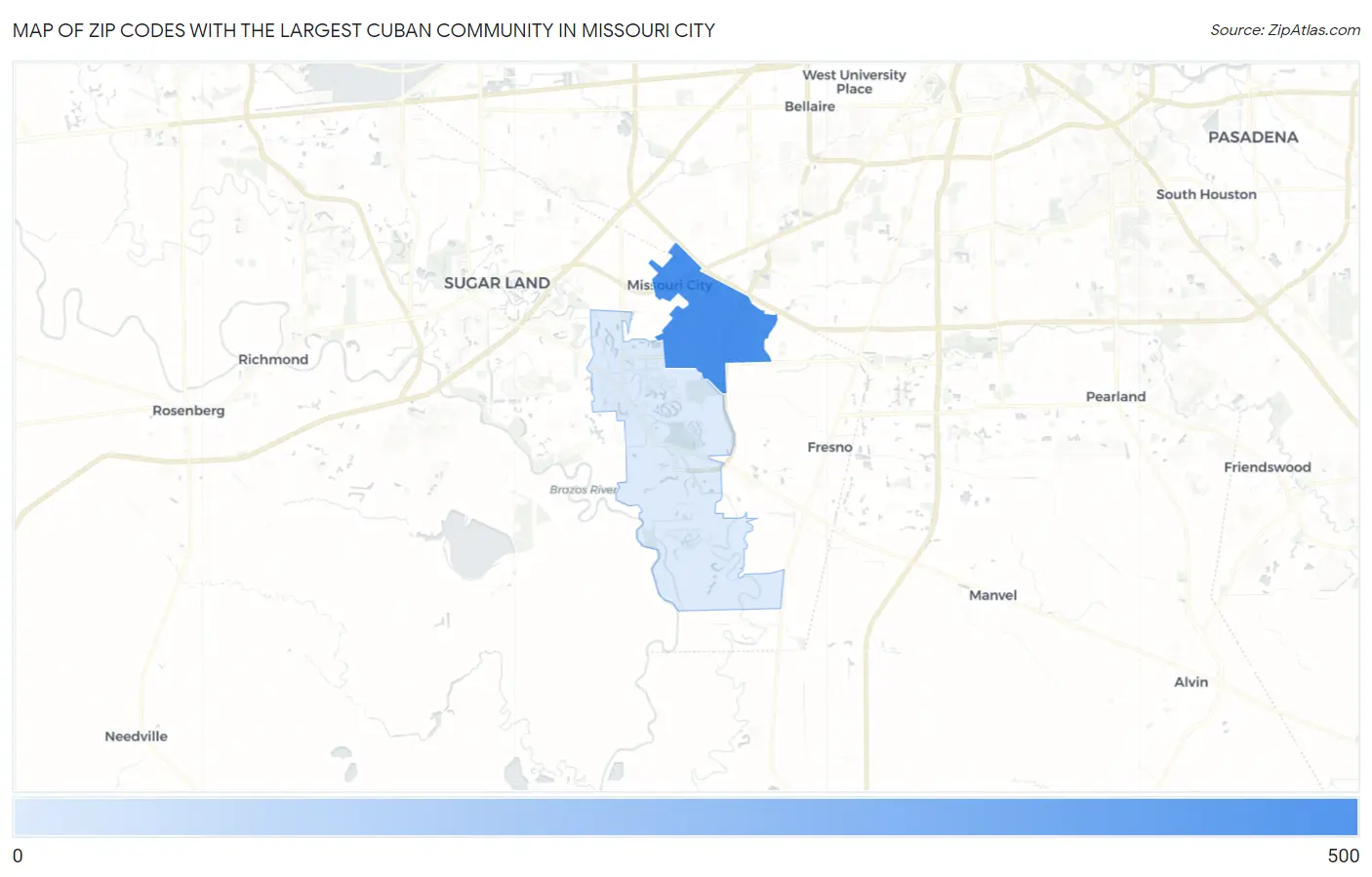 Zip Codes with the Largest Cuban Community in Missouri City Map