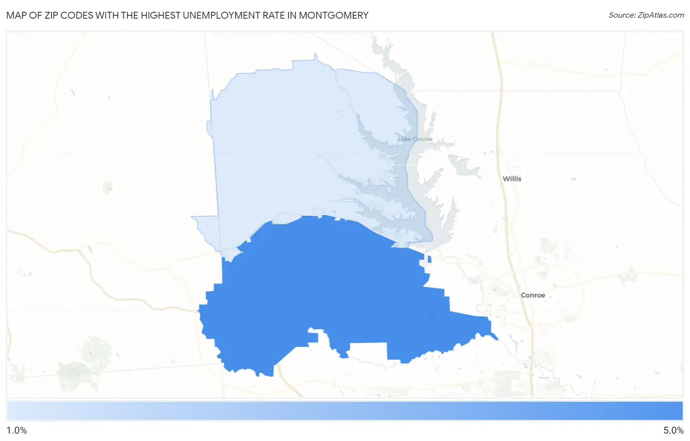 Zip Codes with the Highest Unemployment Rate in Montgomery Map