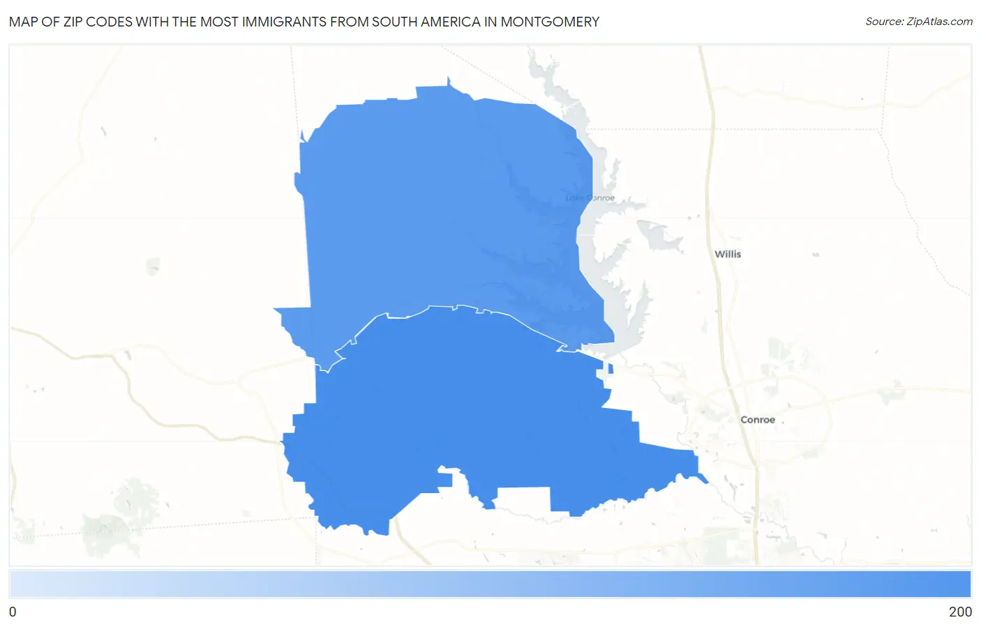 Zip Codes with the Most Immigrants from South America in Montgomery Map