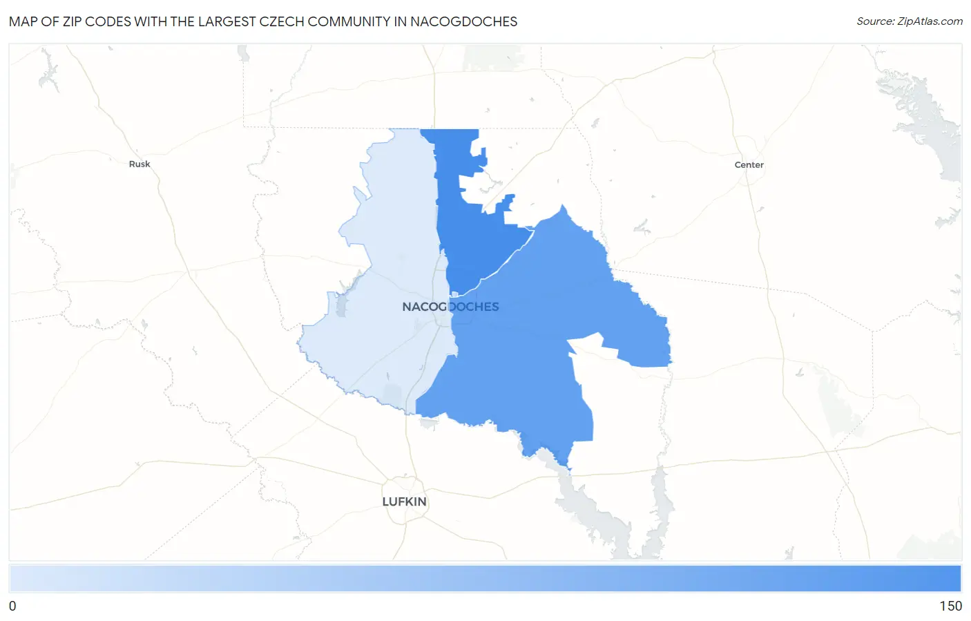 Zip Codes with the Largest Czech Community in Nacogdoches Map