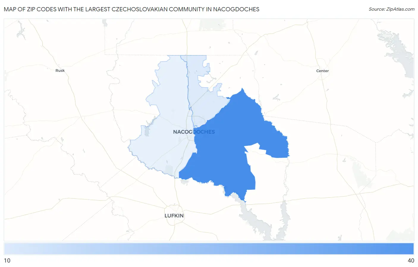 Zip Codes with the Largest Czechoslovakian Community in Nacogdoches Map