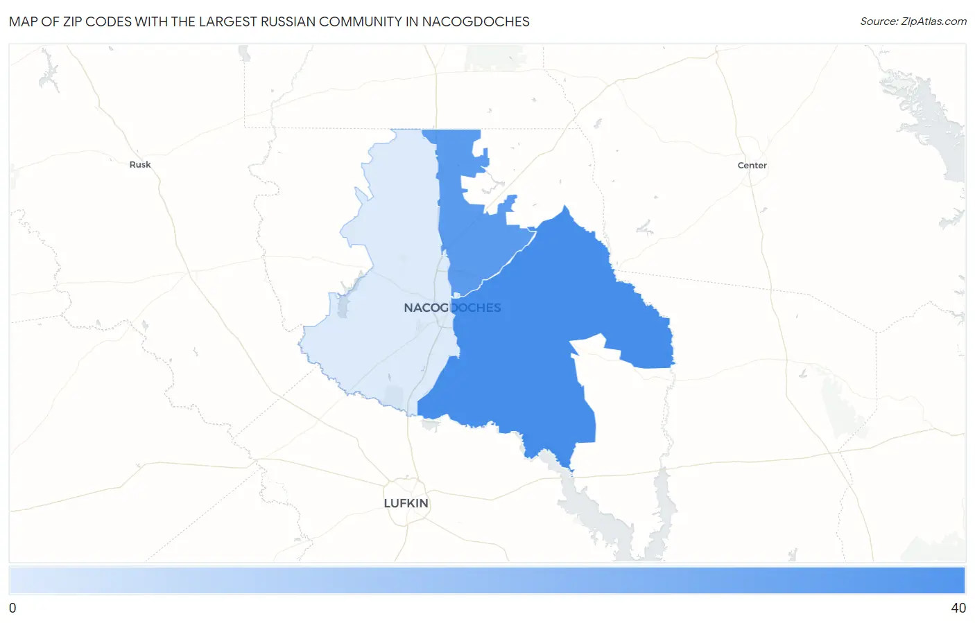 Zip Codes with the Largest Russian Community in Nacogdoches Map