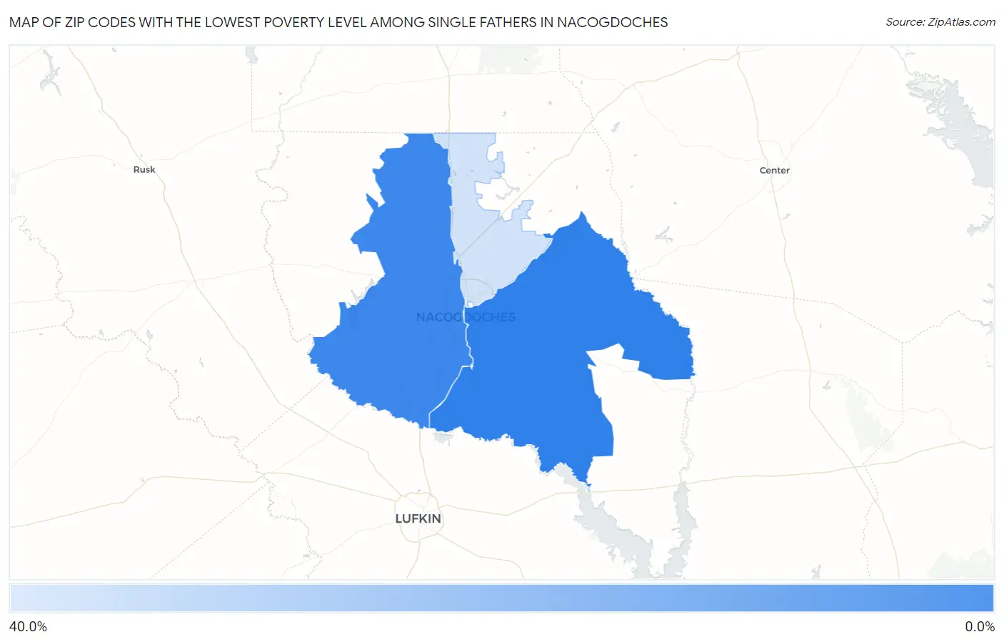 Zip Codes with the Lowest Poverty Level Among Single Fathers in Nacogdoches Map