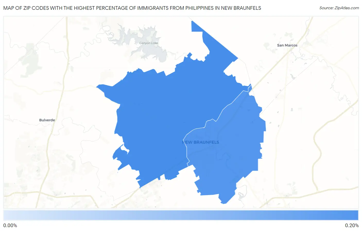 Zip Codes with the Highest Percentage of Immigrants from Philippines in New Braunfels Map