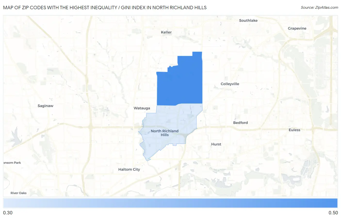 Zip Codes with the Highest Inequality / Gini Index in North Richland Hills Map