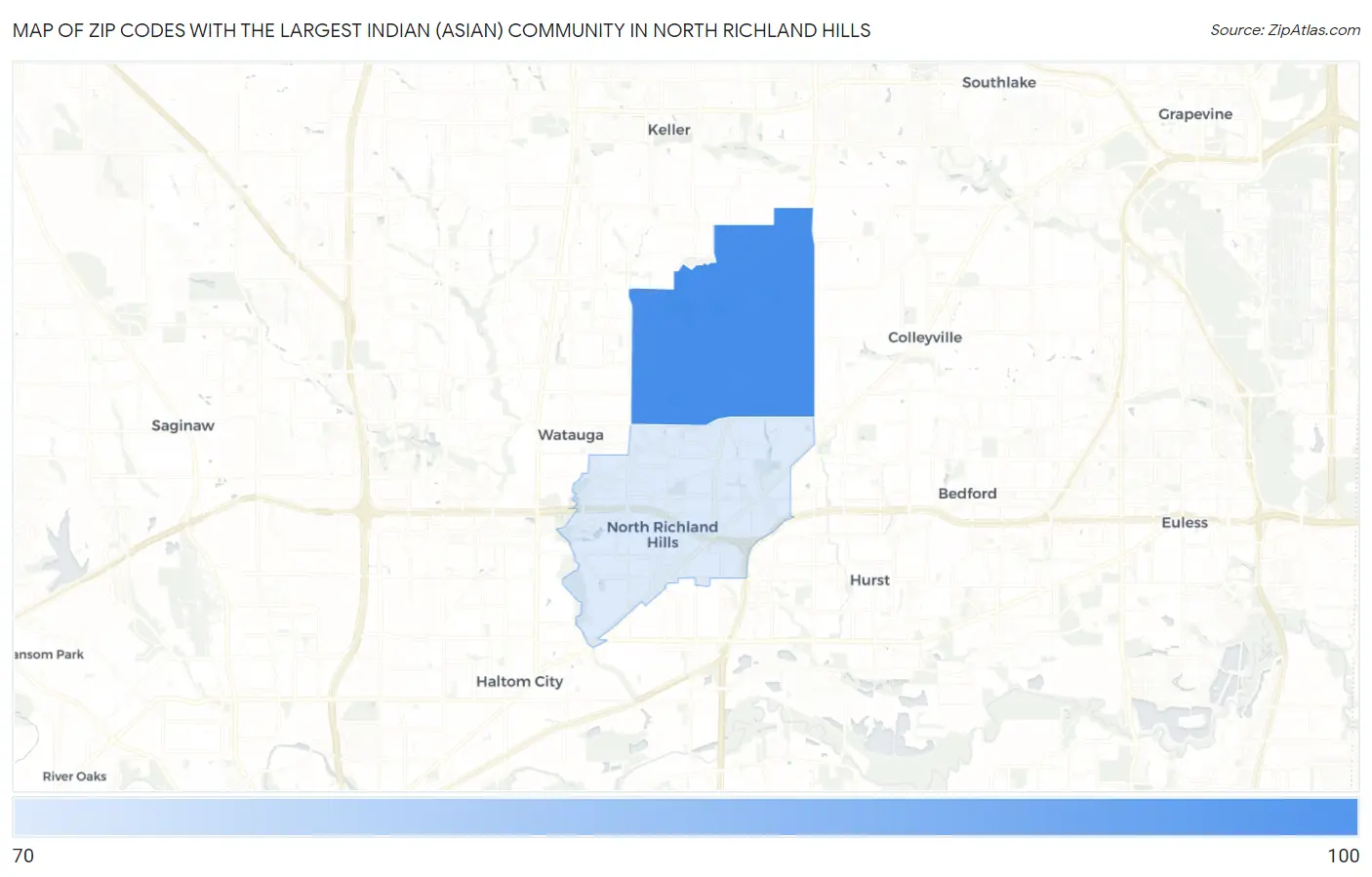 Zip Codes with the Largest Indian (Asian) Community in North Richland Hills Map