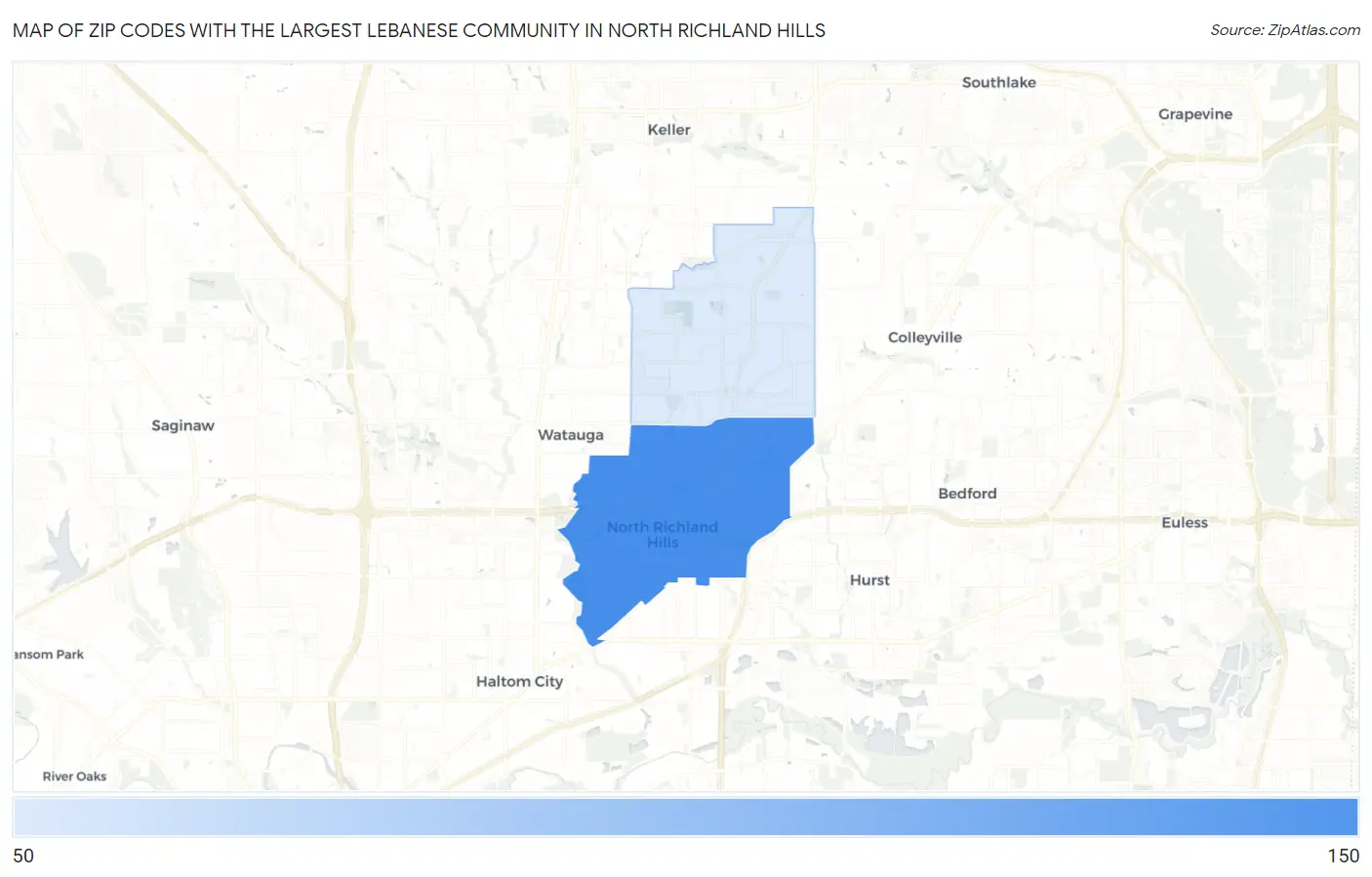 Zip Codes with the Largest Lebanese Community in North Richland Hills Map